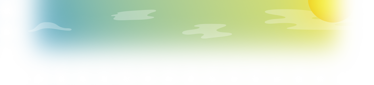 Sky illustration with sun and clouds that fades from blue to yellow